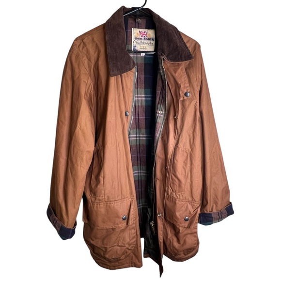 Vintage Castlebrooke Made in England Waxed Cotton Jacket Wool Blend Lining Sz L - Picture 4 of 9